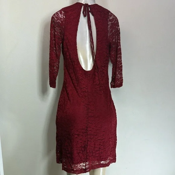 (N3) Wishes Wishes Wishes Red vintage Lace Long Sleeve Dress, Sz L - Picture 5 of 10